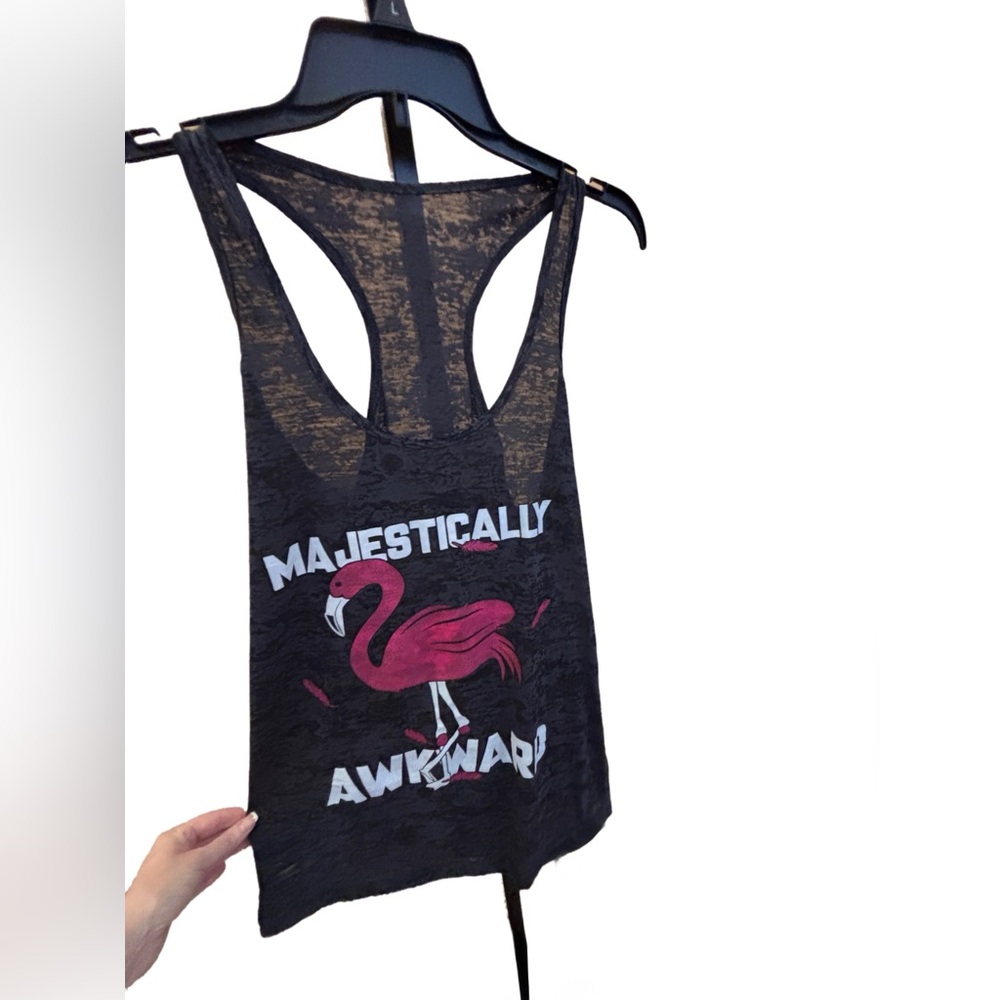 Majestically Awkward Flamingo Tank Top - Black Racer Back XL Worn Once